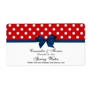 Rood met witte stippen waterlabel, marineblauwe st etiket