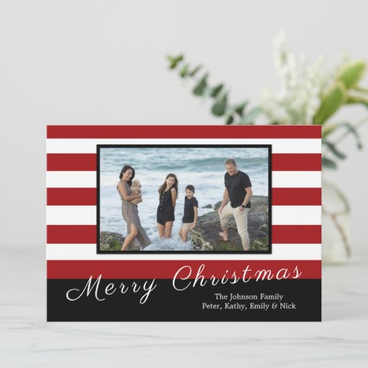 Rood met witte streep kerstkaart (Staand voorkant)