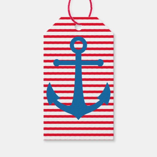 Rood met witte strepen Blauw Anchor Cadeaulabel (Voorkant)