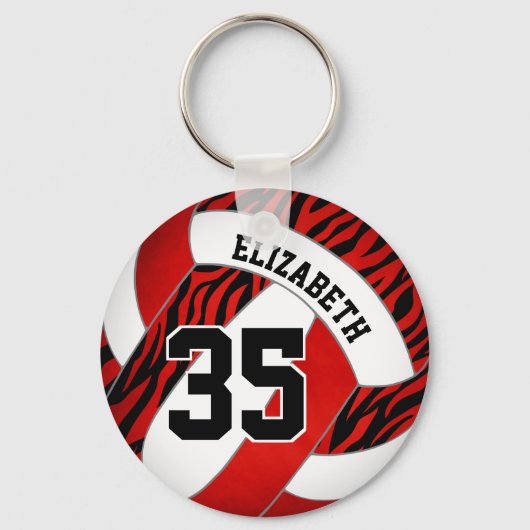 rood met zebra strepen accent meisjes volleybal sleutelhanger (Voorkant)