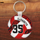 rood met zebra strepen accent meisjes volleybal sleutelhanger (Achterkant)