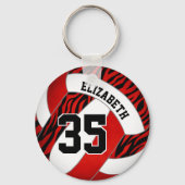 rood met zebra strepen accent meisjes volleybal sleutelhanger (Achterkant)