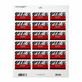 Rood met zebraprint, Adresetiketten Etiket (Full Sheet)