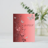 Rood met zilveren vlinders Antwoorden Kaart (Staand voorkant)