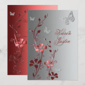 Rood met zilveren vlinders bruiloft uitnodiging (Voorkant / Achterkant)