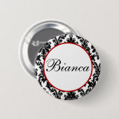 Rood met zwart en wit damast - Bruidsfeest Ronde Button 5,7 Cm (Voorkant /achterkant)
