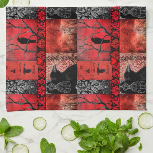 Rood met Zwart Theedoek (Gevouwen)