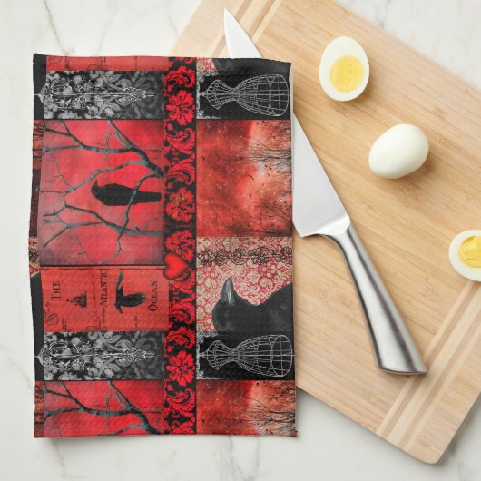 Rood met Zwart Theedoek (Quarter Fold)