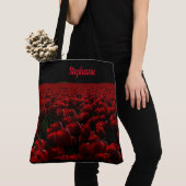 rood met zwarte en diepgewortelde schotels, bloeme tote bag (Dichtbij)