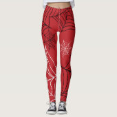 Rood met zwarte en witte spiderwebben Halloween Leggings (Voorkant)