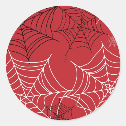 Rood met zwarte en witte spiderwebben Halloween Ronde Sticker (Voorkant)