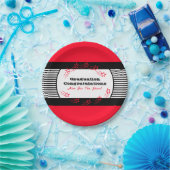 Rood met zwarte en witte streep papieren bordje (Feest)