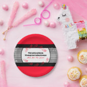 Rood met zwarte en witte streep papieren bordje (Feest)