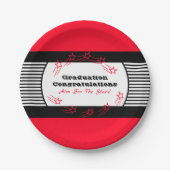 Rood met zwarte en witte streep papieren bordje (Voorkant)