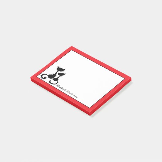 Rood met zwarte katten Silhouette persoonlijk Post-it® Notes (Schuin)