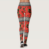 Rood met zwarte, stijlvolle bloem leggings (Achterkant)