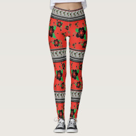Rood met zwarte, stijlvolle bloem leggings