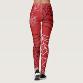Rood met Zwarte & Witte Spinnenwebben Halloween Leggings (Achterkant)