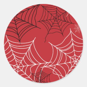 Rood met Zwarte & Witte Spinnewebben Halloween Ronde Sticker