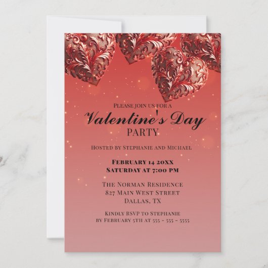  rood metallic harten Valentijnsdag Party Kaart (Voorkant)