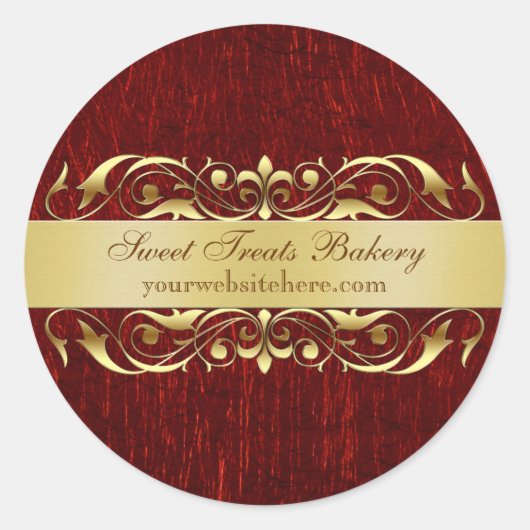 Rood Metallic Scroll Cupcake Baking Label Sticker (Voorkant)