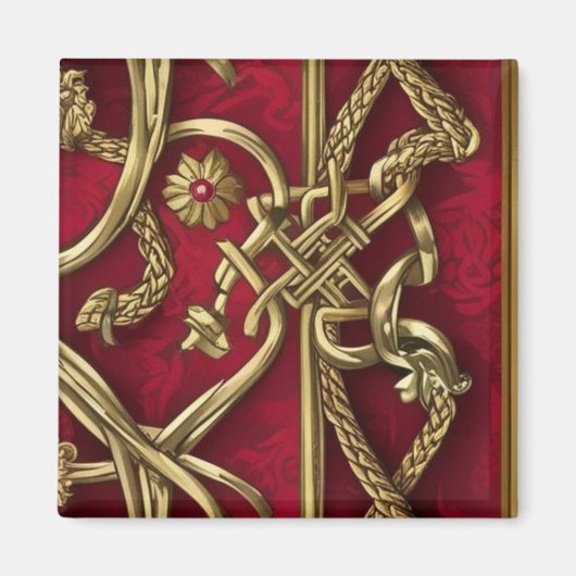 Rood middeleeuws papier en gouden handtas magneet (Voorkant)