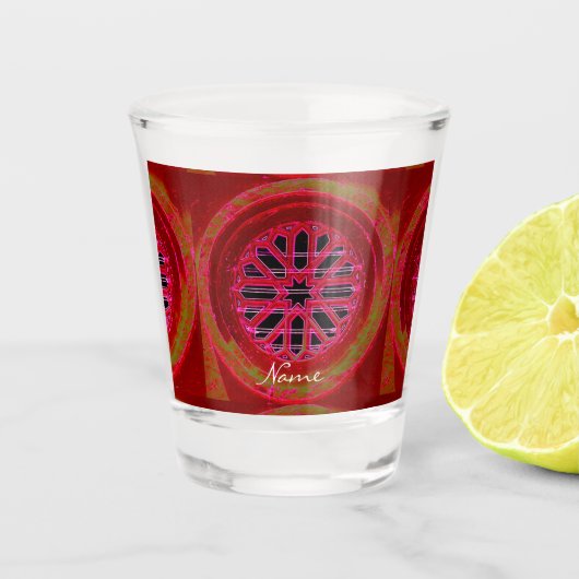 Rood middeleeuws venster mandala Thunder_Cove Shot Glas (Voorkant)