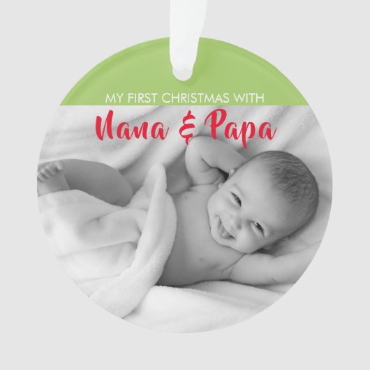 Rood| Mijn eerste Kerstmis met Nana en Papa|Foto Ornament (voorkant)