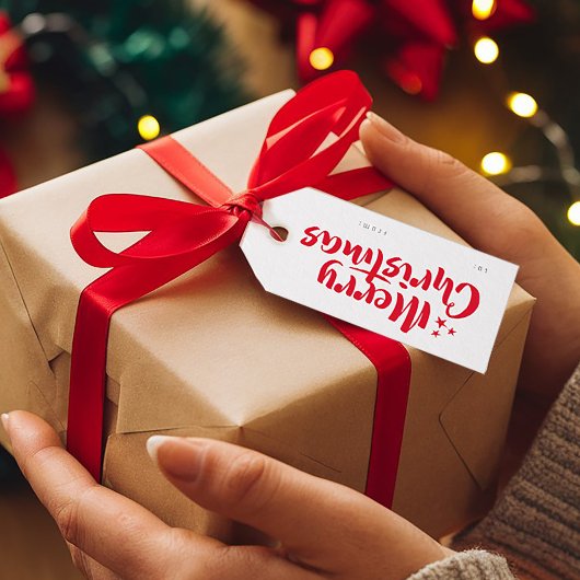 Rood Minimaal Schattige Lettertype Vrolijk Kerstfe Cadeaulabel