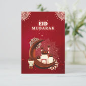 Rood-minimalistisch Eid Mubarak-Kaart Bedankkaart (Staand voorkant)