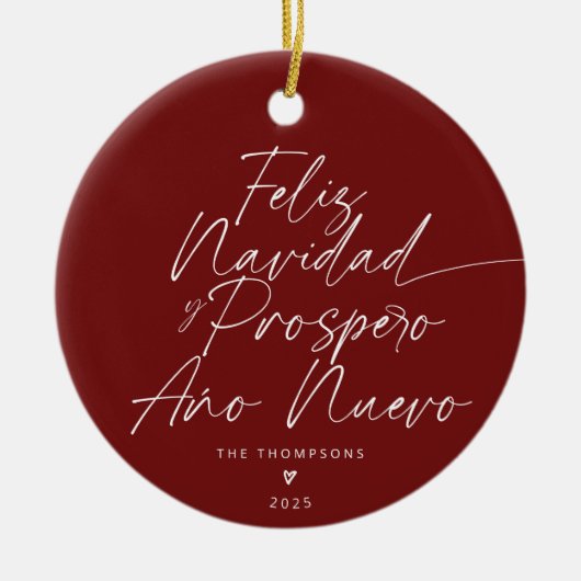 Rood minimalistisch modern script Feliz Navidad Keramisch Ornament (Voorkant)