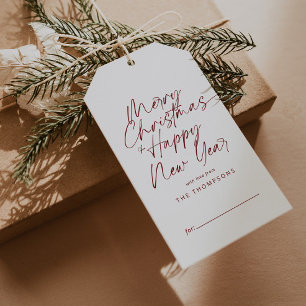 Rood minimalistisch modern script Vrolijk kerstfee Cadeaulabel