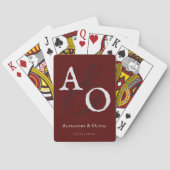 Rood minimalistisch monogram bruiloft gunst pokerkaarten (Achterkant)
