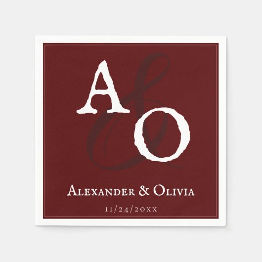 Rood minimalistisch monogram bruiloft servet (Voorkant)