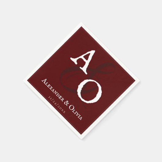 Rood minimalistisch monogram bruiloft servet (Hoek)