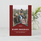 Rood minimalistisch Prettige feestdagen Fotolint 2 Feestdagenkaart (Staand voorkant)