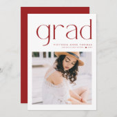 Rood minimalistisch Typografie Foto Afstuderen Aankondiging (Voorkant / Achterkant)