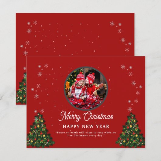 Rood minimalistisch vrolijk kerstfeest gelukkig ni feestdagenkaart (Voorkant / Achterkant)