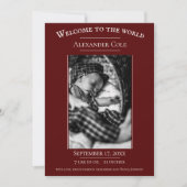 Rood minimalistische foto geboorteaankondiging aankondiging (Voorkant)