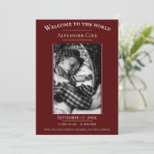 Rood minimalistische foto geboorteaankondiging aankondiging (Staand voorkant)