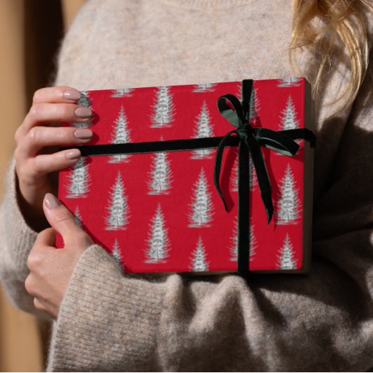  rood minimalistische sparren vrolijk kerstfeest cadeaupapier