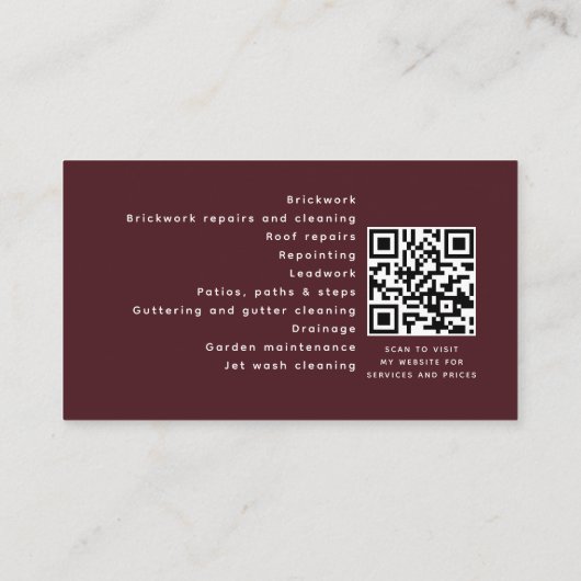 Rood Minimalistische Thuisbouw QR Code Visitekaartje (Achterkant)