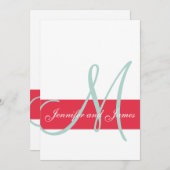 Rood, Mint Green Monogram Names Simple Wedding Kaart (Voorkant / Achterkant)