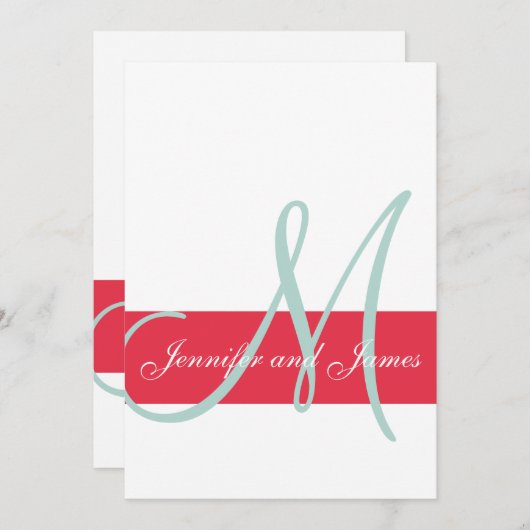 Rood, Mint Green Monogram Names Simple Wedding Kaart (Voorkant / Achterkant)