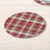 Rood, Mocha & Cream Plaid Ronde Kartonnen Onderzetter (Gebogen)