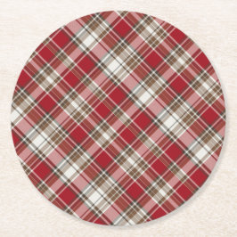 Rood, Mocha & Cream Plaid Ronde Kartonnen Onderzetter