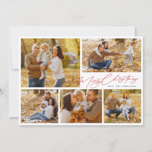 rood modern 6 multi Photo Collage vrolijk kerstfee Feestdagenkaart (Voorkant)