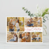 rood modern 6 multi Photo Collage vrolijk kerstfee Feestdagenkaart (Staand voorkant)