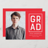 Rood | Modern Afstudeerder Block Photo Afstuderen Aankondiging (Voorkant / Achterkant)