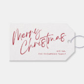 Rood Modern Eenvoudig Script Vrolijk Kerstfeest Cadeaulabel (Voorkant (Horizontaal))